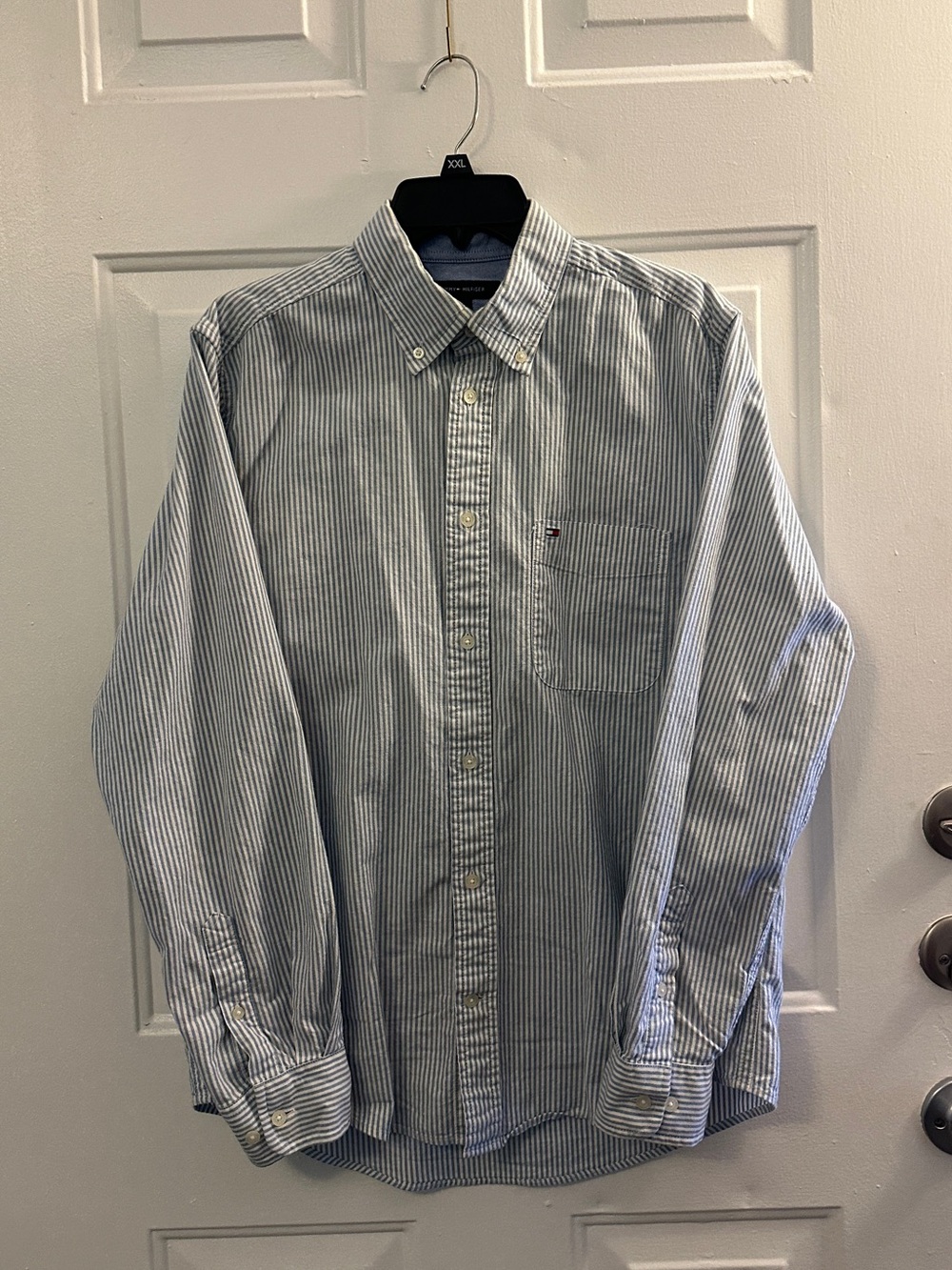 Tommy Hilfiger Blue and White Pinstripe Cotton Button-Down Shirt